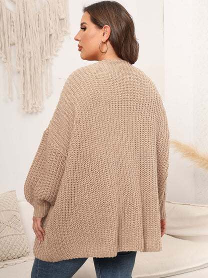 Open Front Dropped Shoulder Knit Cardigan