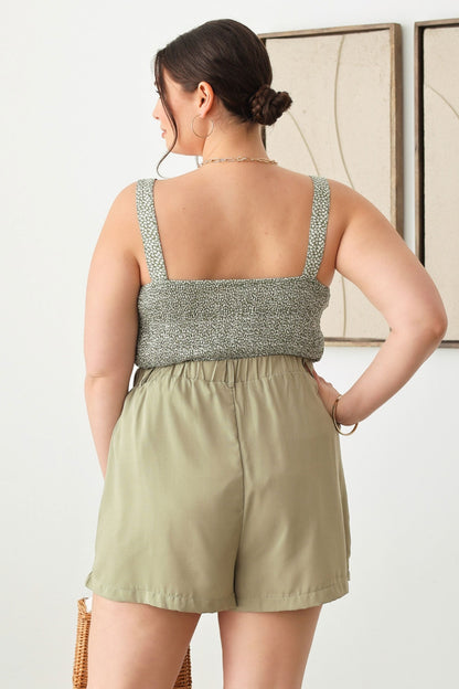 Sage Elastic Waist Shorts with Pockets