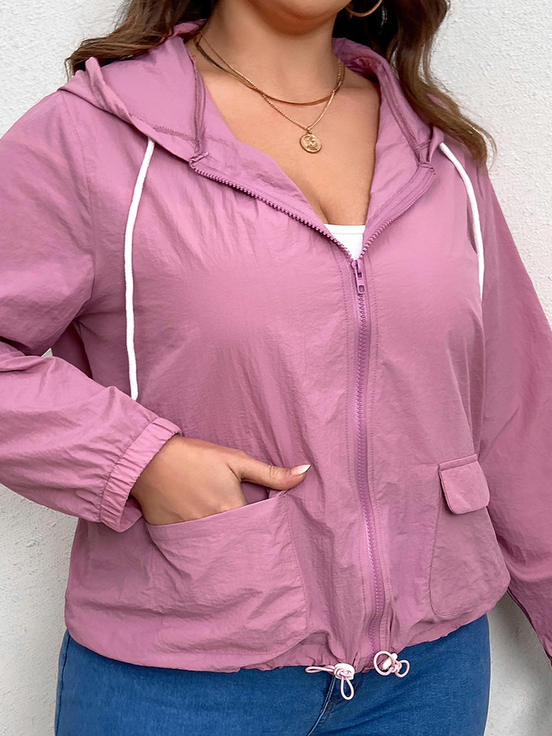 Purple Hooded Jacket with Pockets