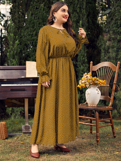 Ruffled Polka Dot Long Sleeve Midi Dress