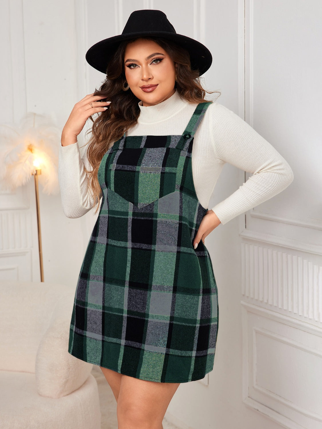 Plaid Wide Strap Overall Dress