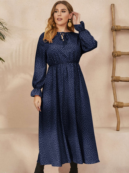 Ruffled Polka Dot Long Sleeve Midi Dress