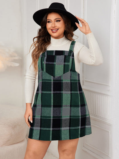 Plaid Wide Strap Overall Dress