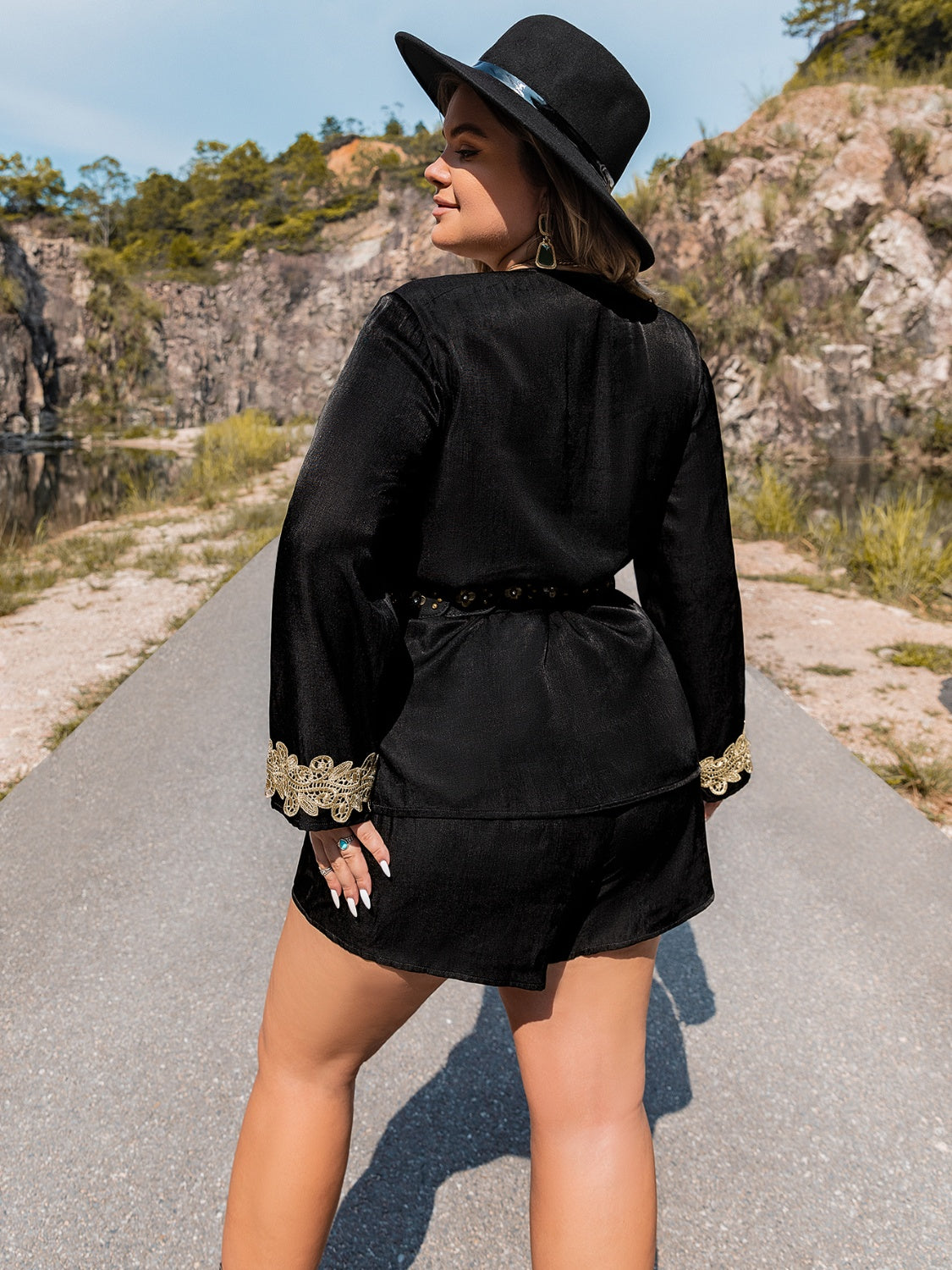 Black Laced Contrast Top and Shorts Set