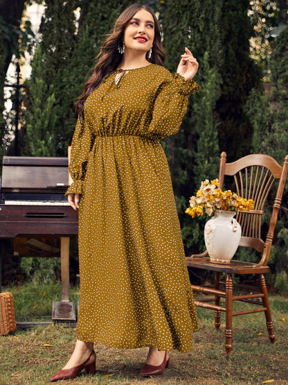 Ruffled Polka Dot Long Sleeve Midi Dress