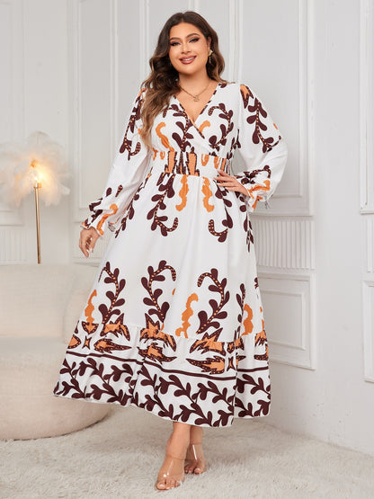 Printed Surplice Flounce Sleeve Dress