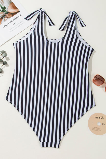 Black Stripe One Piece Swimsuit