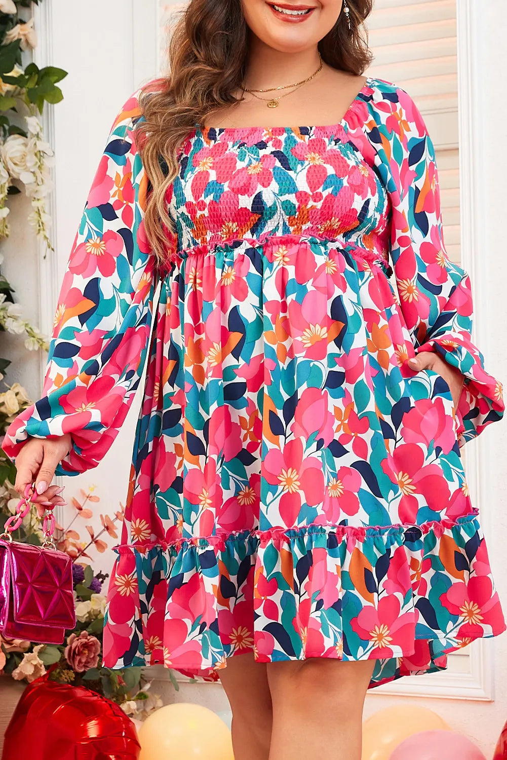 Floral Square Neck Dress