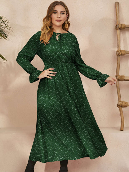 Ruffled Polka Dot Long Sleeve Midi Dress