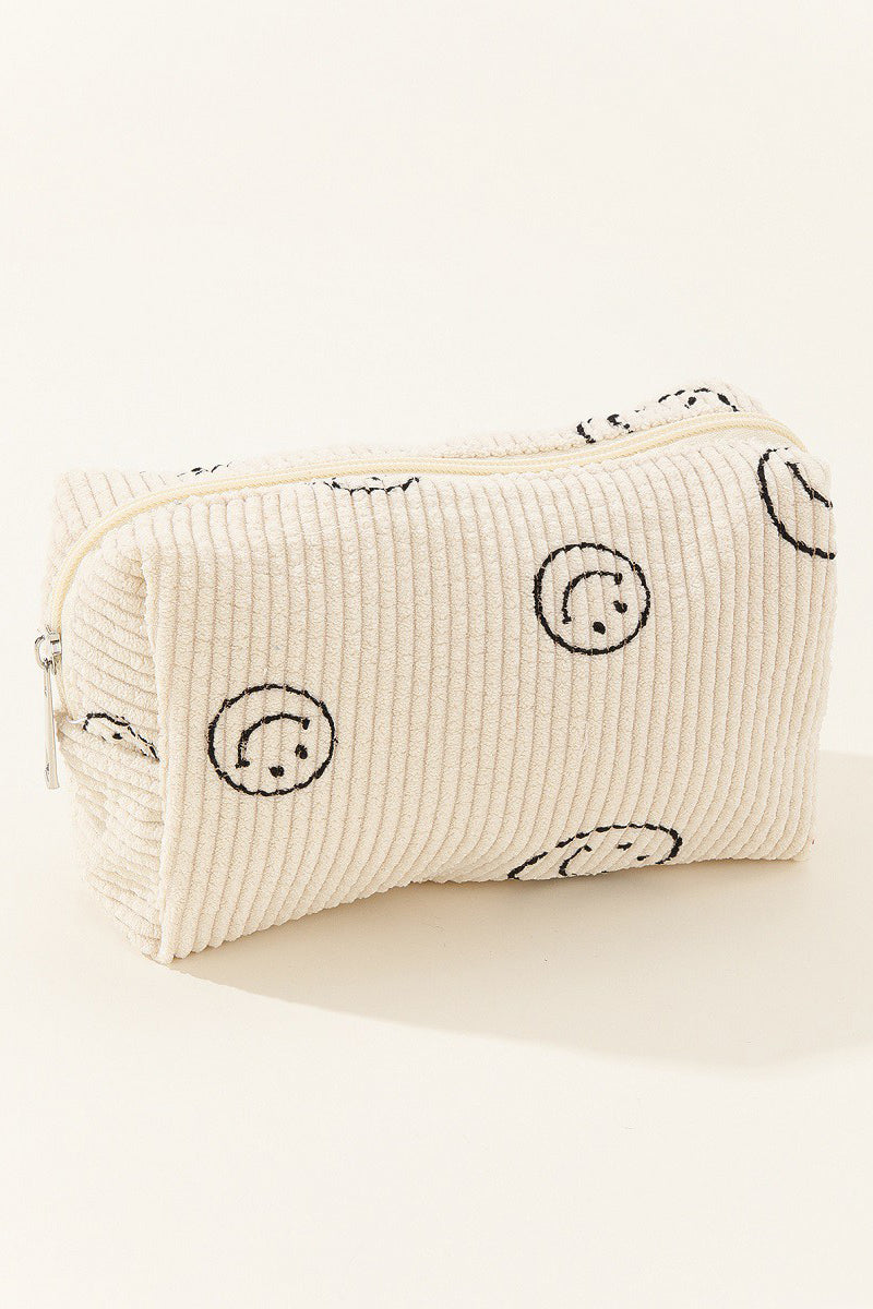 Smiley Face Corduroy Cosmetic Pouch