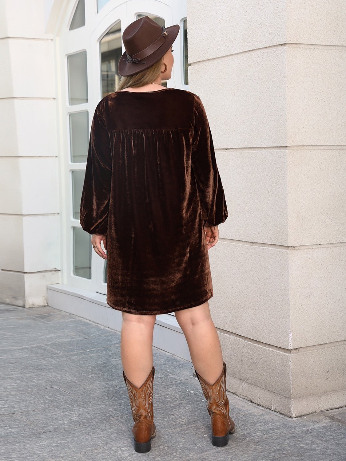 Brown Balloon Sleeves Dress