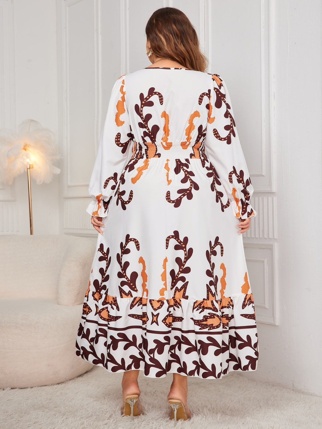 Printed Surplice Flounce Sleeve Dress