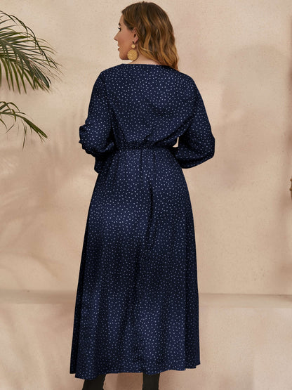 Ruffled Polka Dot Long Sleeve Midi Dress