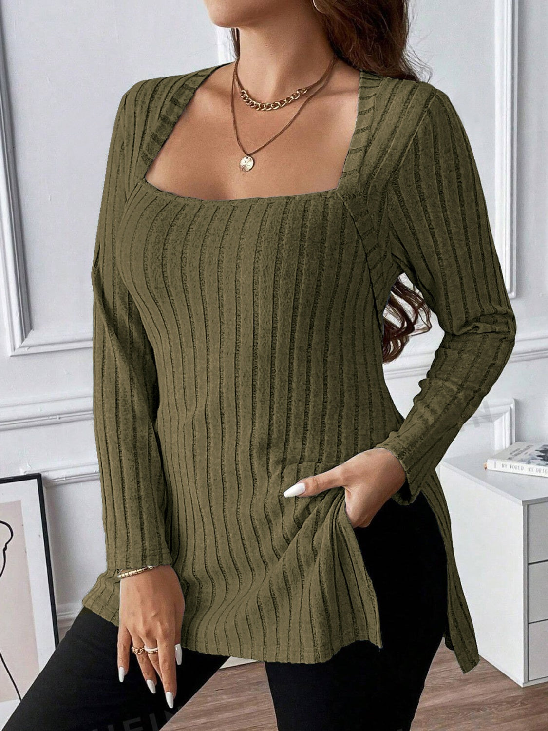 Square Neck Long Sleeve Top