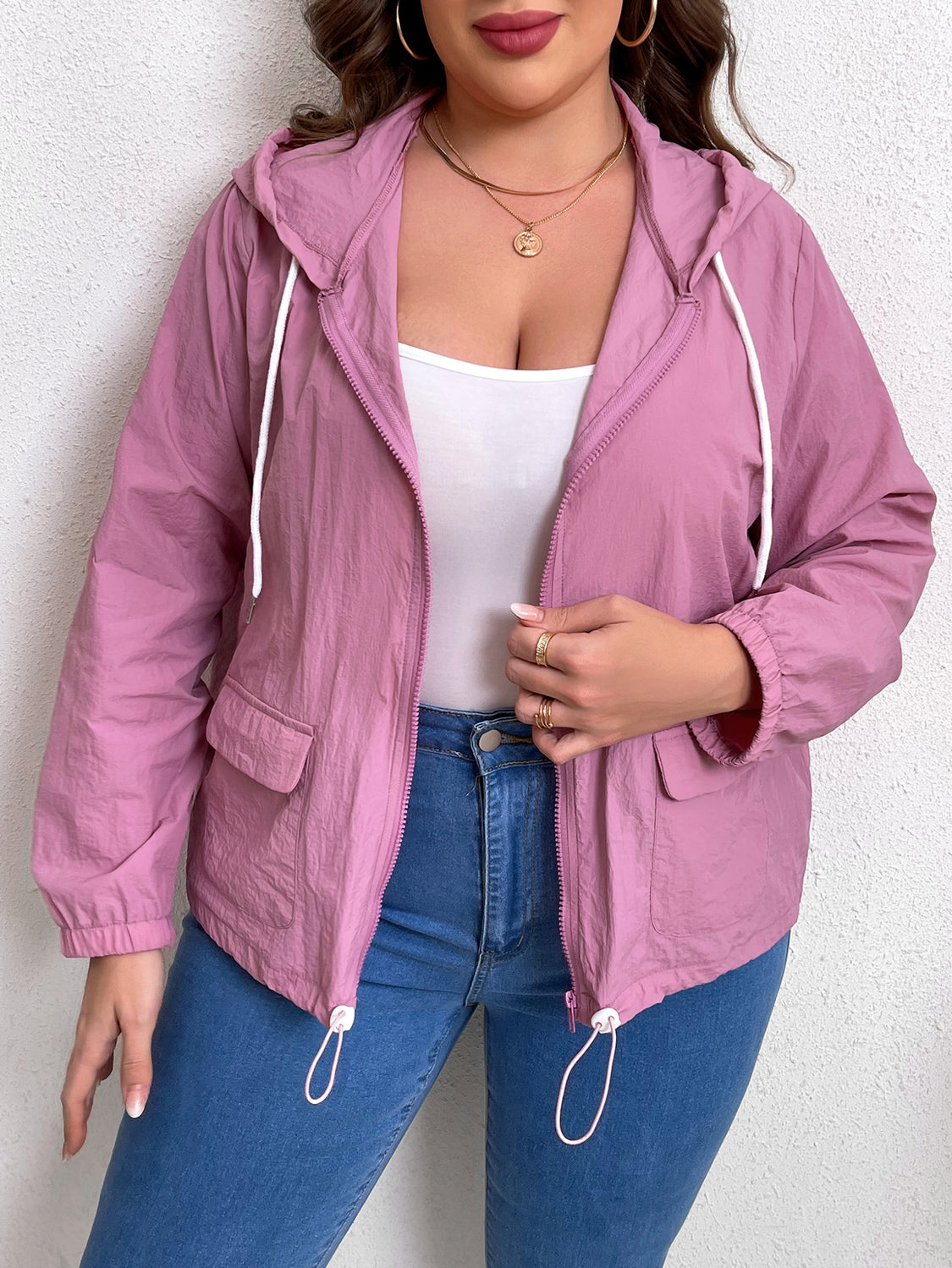 Purple Hooded Jacket with Pockets