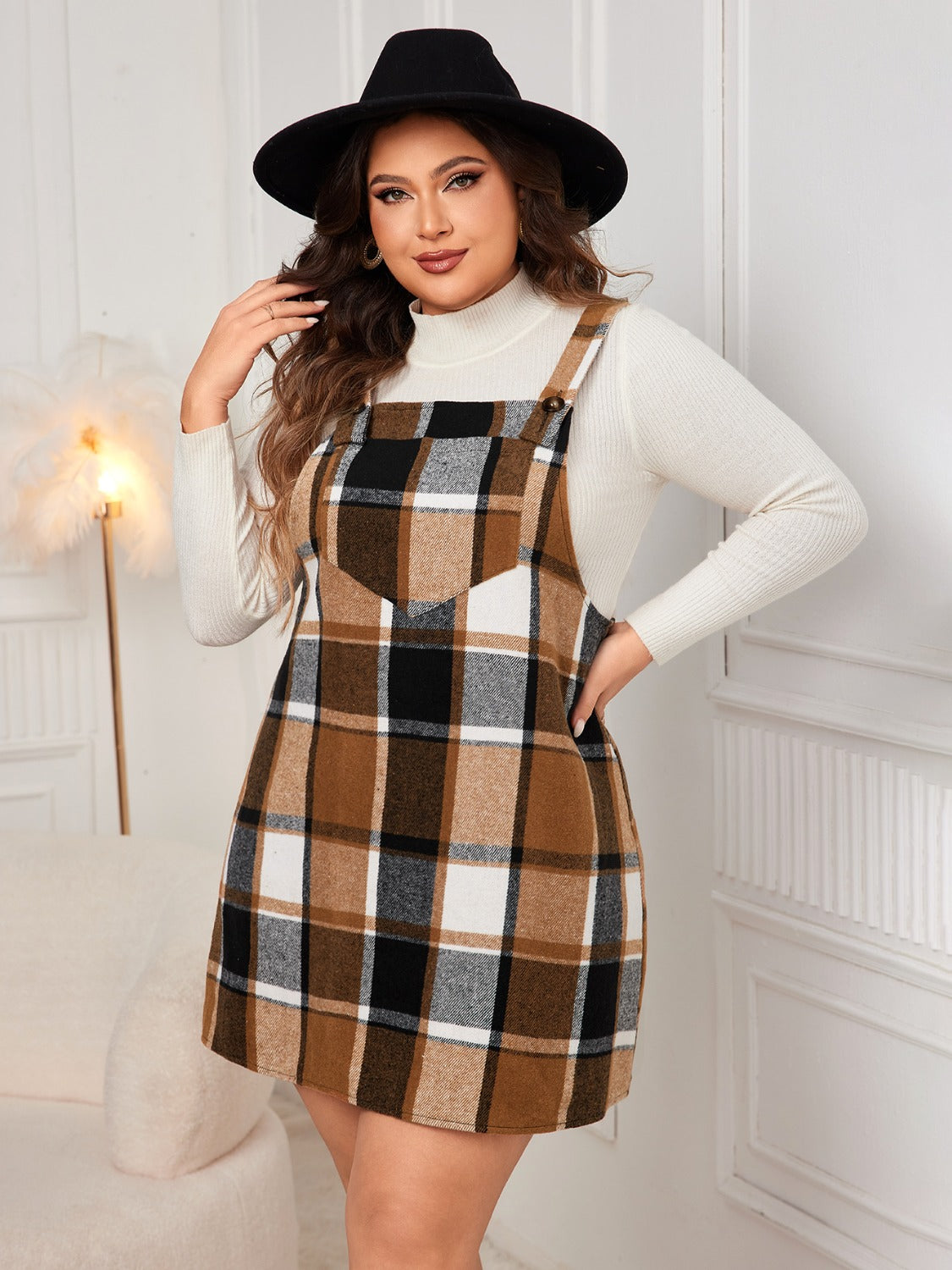 Plaid Wide Strap Overall Dress