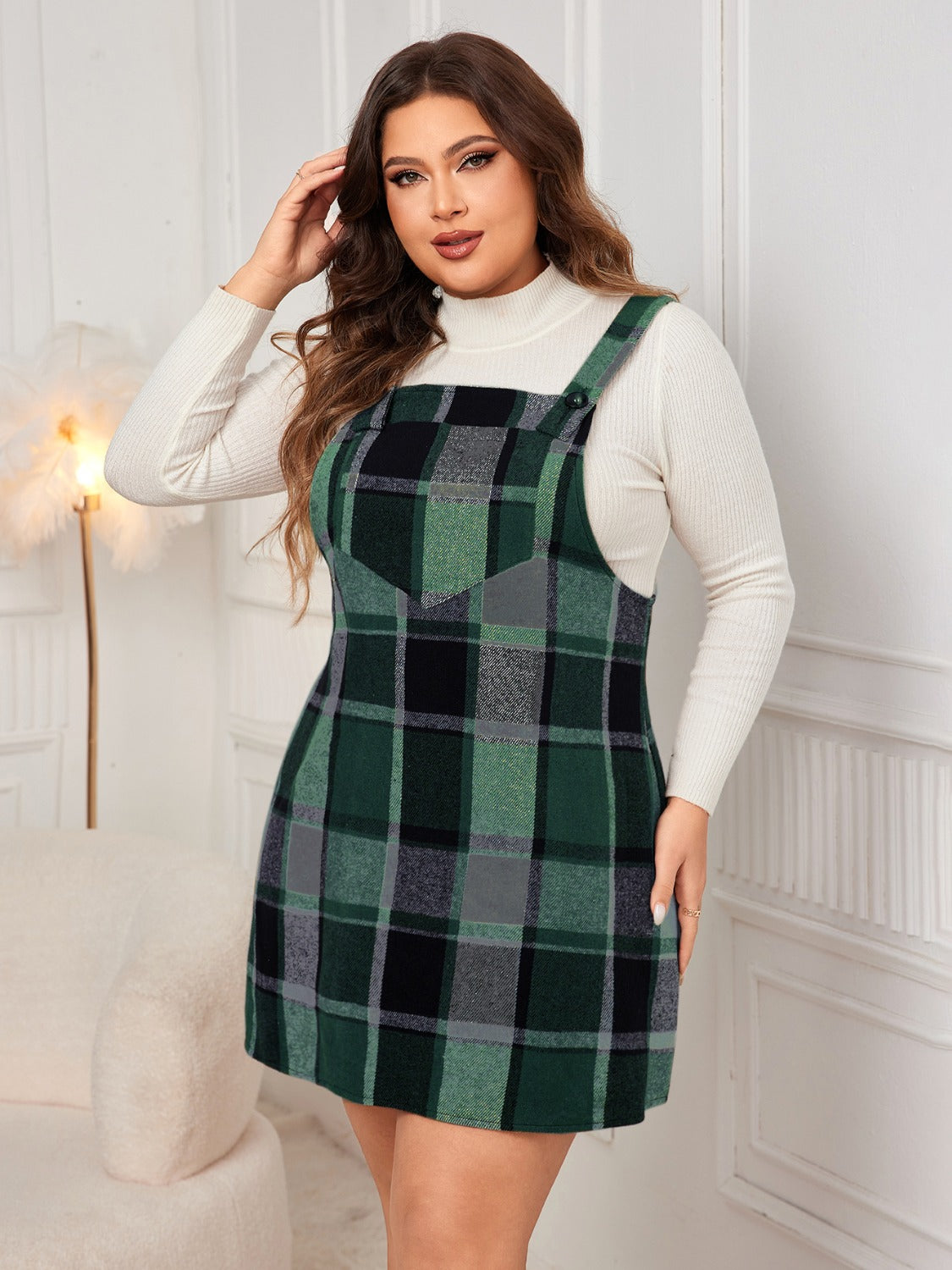 Plaid Wide Strap Overall Dress