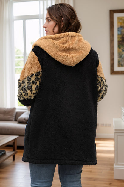 Leopard Zip Up Hooded Outerwear