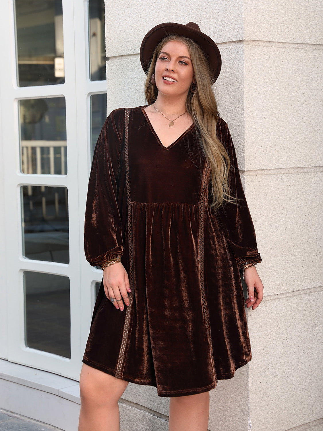 Brown Balloon Sleeves Dress