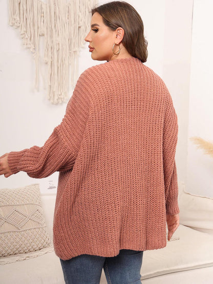 Open Front Dropped Shoulder Knit Cardigan