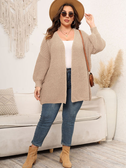 Open Front Dropped Shoulder Knit Cardigan