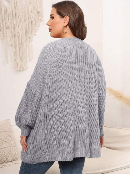 Open Front Dropped Shoulder Knit Cardigan