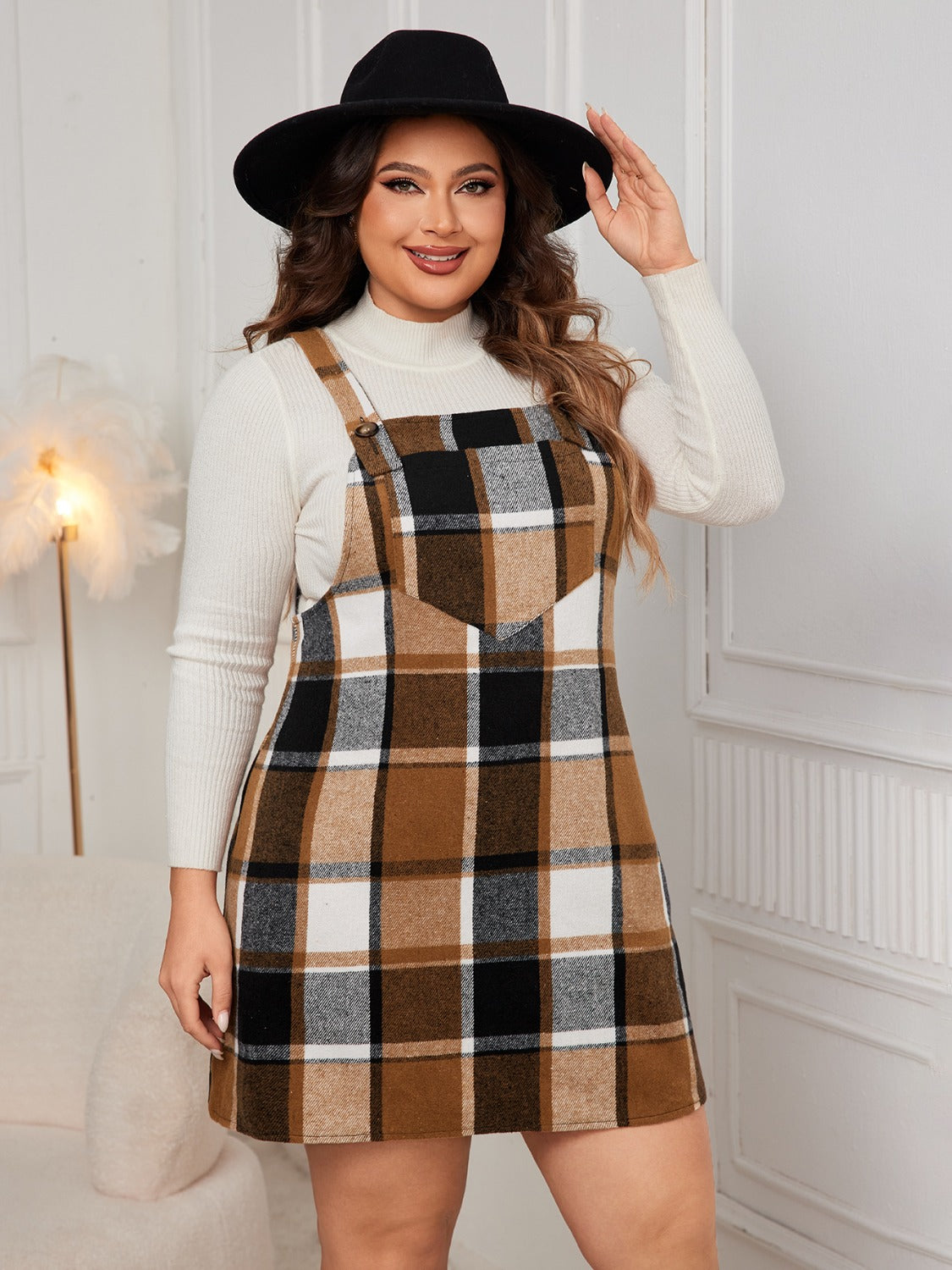 Plaid Wide Strap Overall Dress