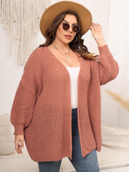 Open Front Dropped Shoulder Knit Cardigan